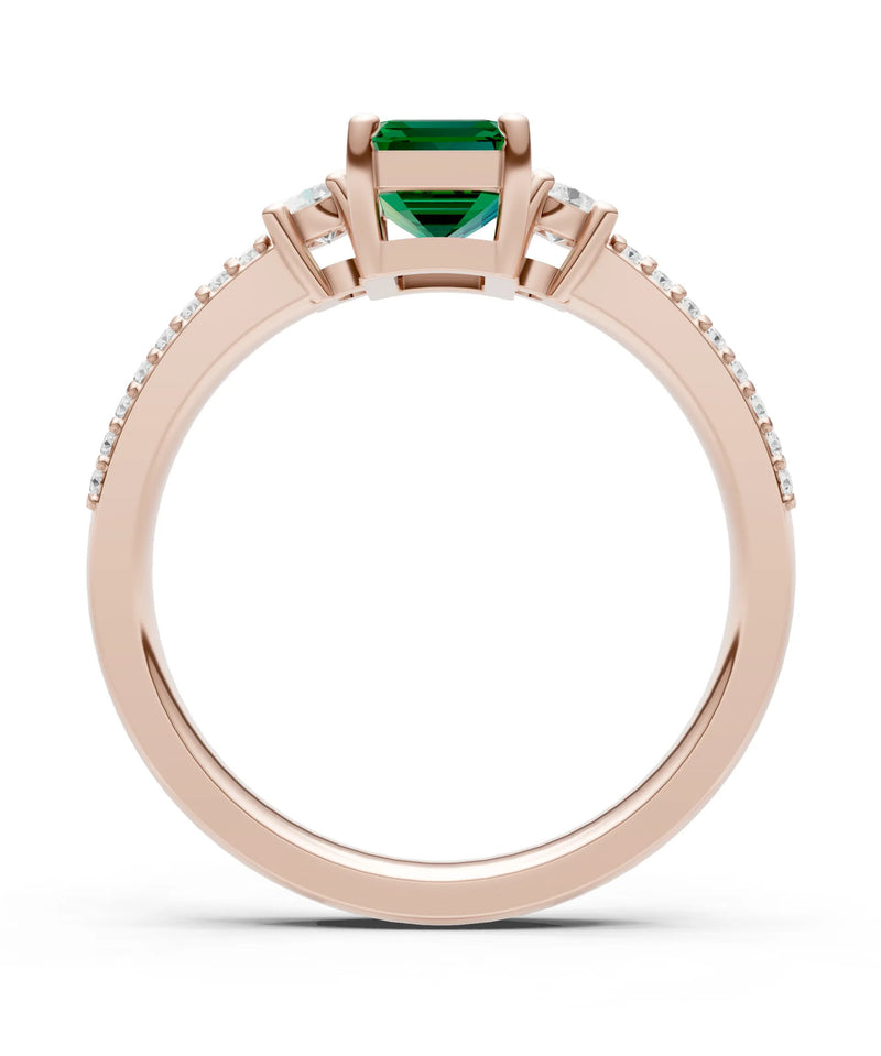 Three Stone Emerald Cut Double Pave Band