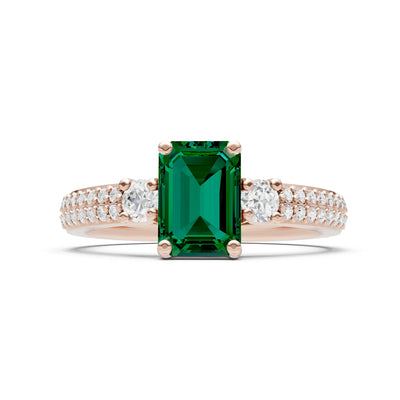 Emerald Three Stone Double Pave Emerald Cut Band