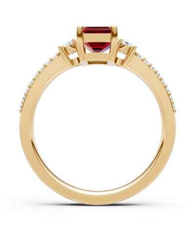 Garnet Three Stone Double Pave Emerald Cut Band