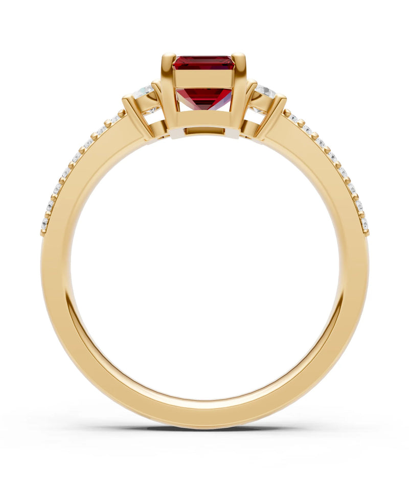 Garnet Three Stone Double Pave Emerald Cut Band