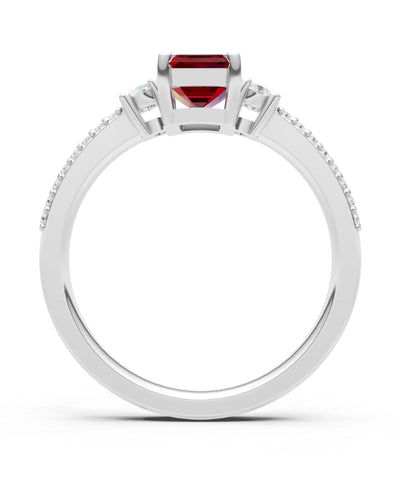 Garnet Three Stone Double Pave Emerald Cut Band