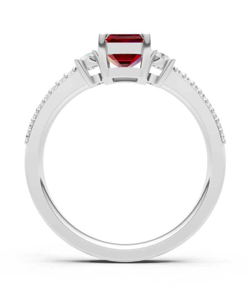 Garnet Three Stone Double Pave Emerald Cut Band