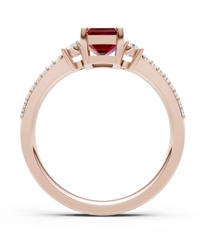Garnet Three Stone Double Pave Emerald Cut Band