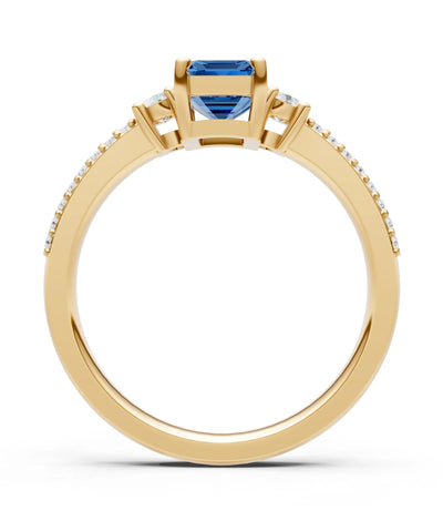 Three Stone Emerald Cut Double Pave Band