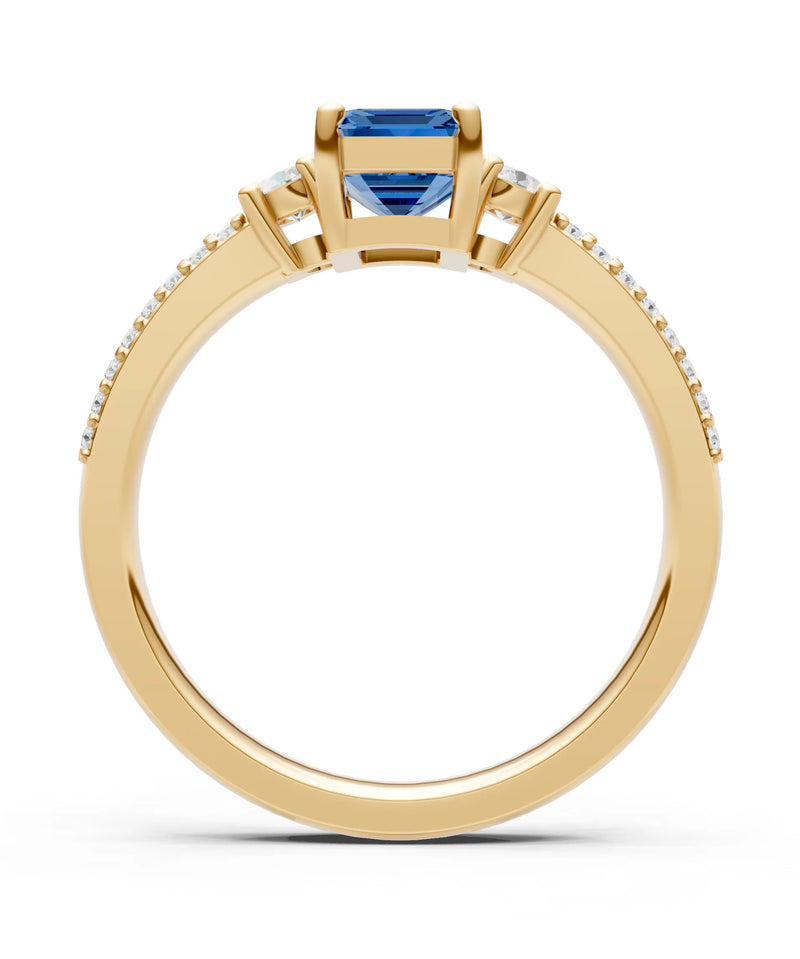 Three Stone Emerald Cut Double Pave Band