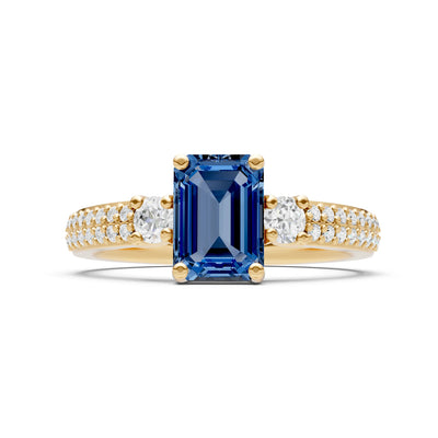 Three Stone Emerald Cut Double Pave Band