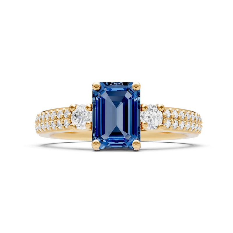Three Stone Emerald Cut Double Pave Band