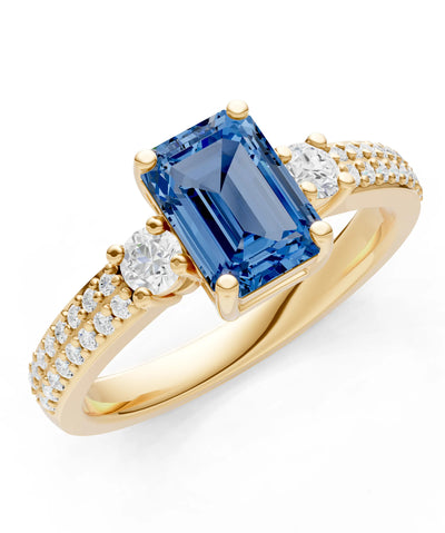 Three Stone Emerald Cut Double Pave Band