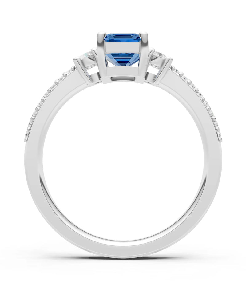Three Stone Emerald Cut Double Pave Band