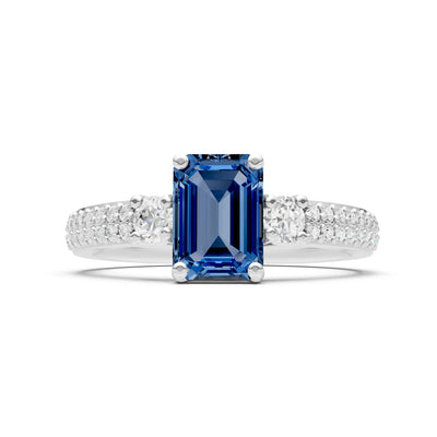 Three Stone Emerald Cut Double Pave Band