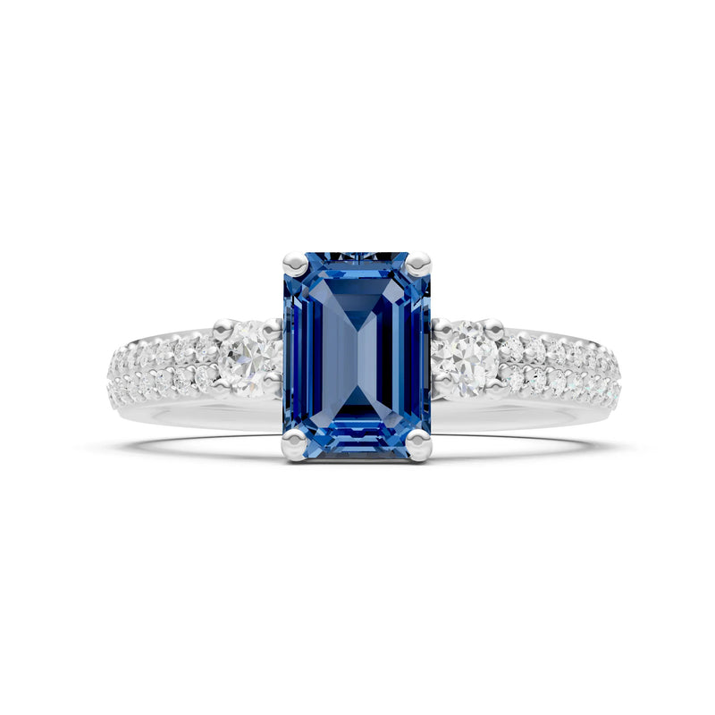 Three Stone Emerald Cut Double Pave Band