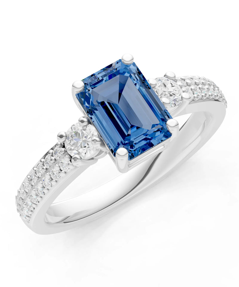 Three Stone Emerald Cut Double Pave Band