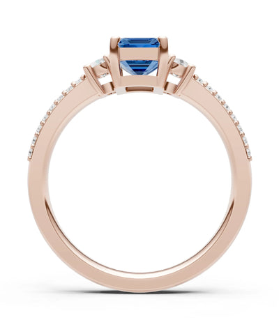 Three Stone Emerald Cut Double Pave Band