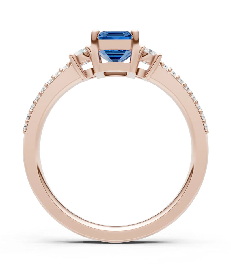 Three Stone Emerald Cut Double Pave Band