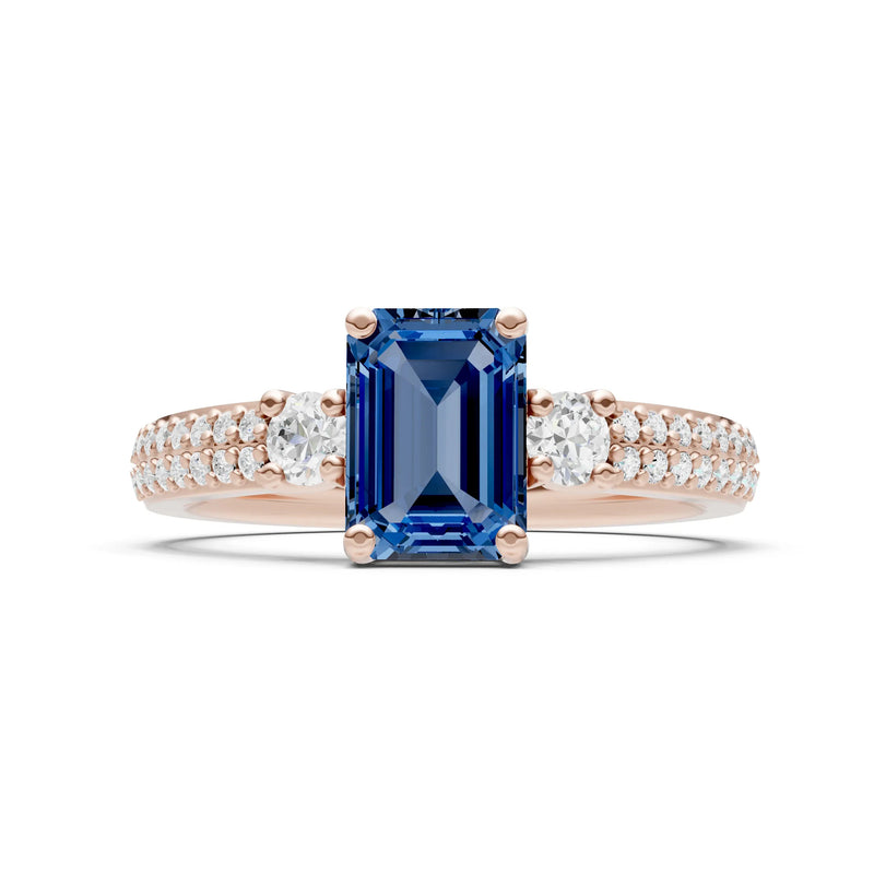 Three Stone Emerald Cut Double Pave Band