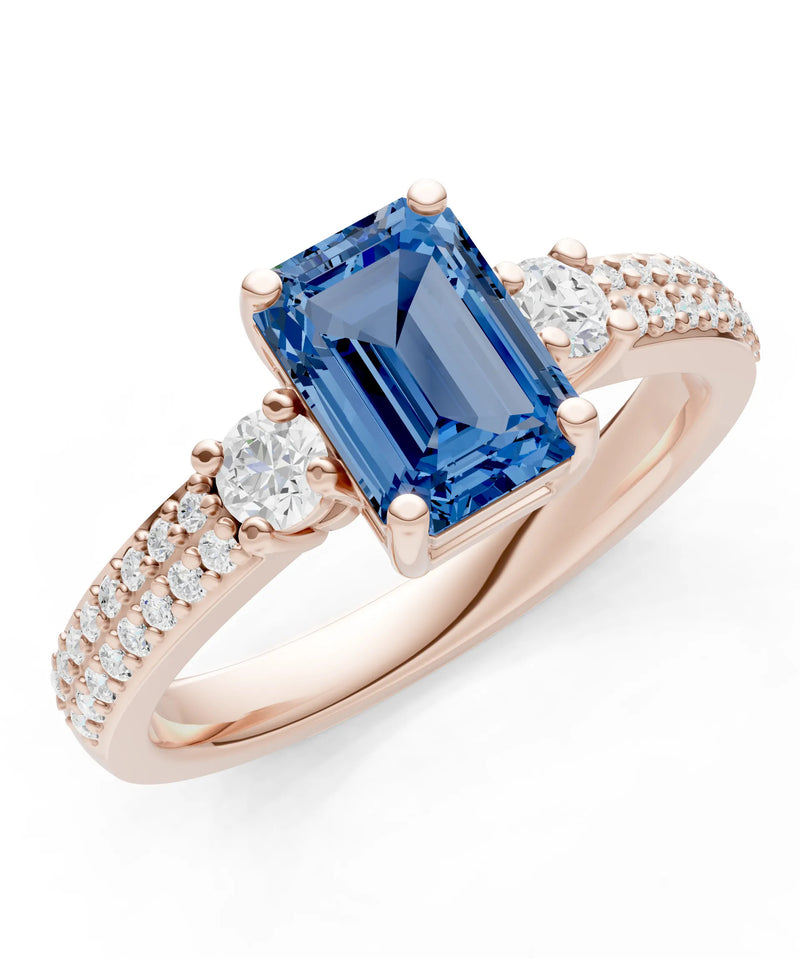 Three Stone Emerald Cut Double Pave Band