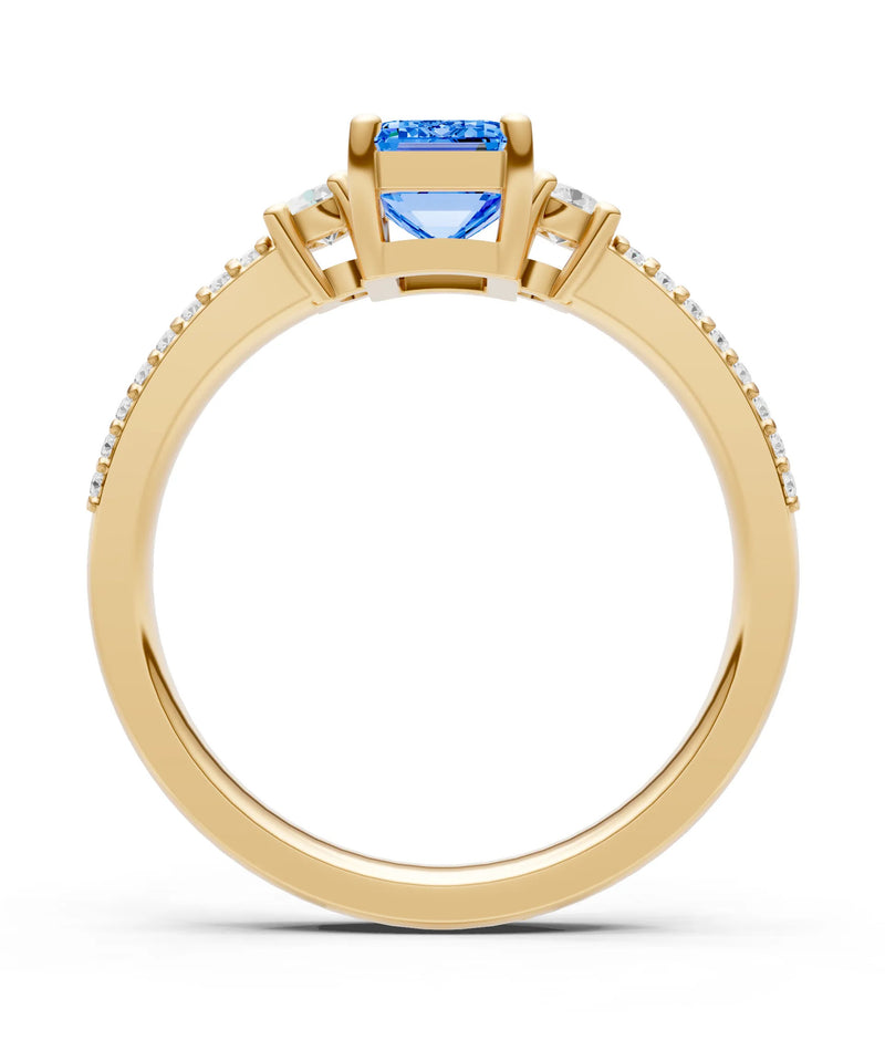 Three Stone Emerald Cut Double Pave Band