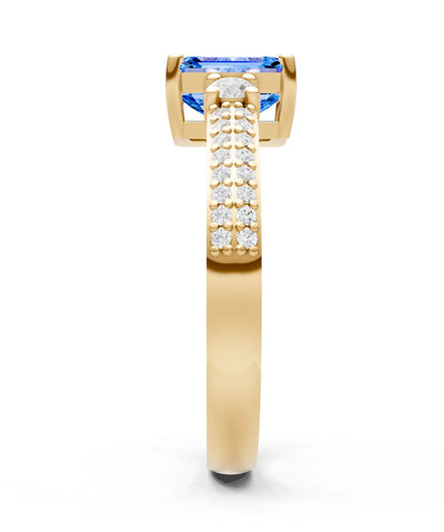 Three Stone Emerald Cut Double Pave Band