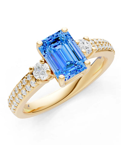 Three Stone Emerald Cut Double Pave Band