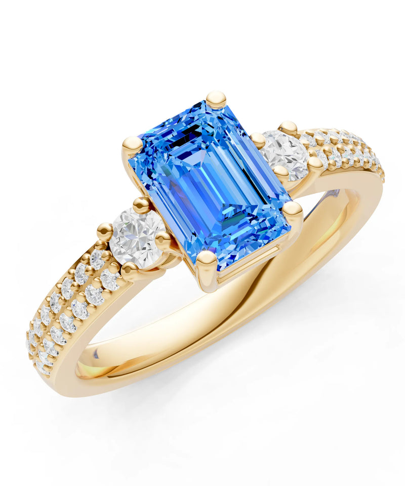 Three Stone Emerald Cut Double Pave Band