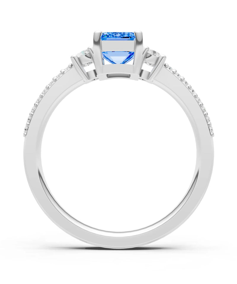 Three Stone Emerald Cut Double Pave Band