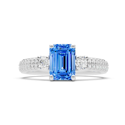 Three Stone Emerald Cut Double Pave Band