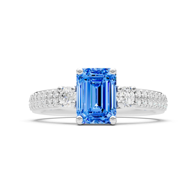 Three Stone Emerald Cut Double Pave Band