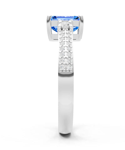 Three Stone Emerald Cut Double Pave Band