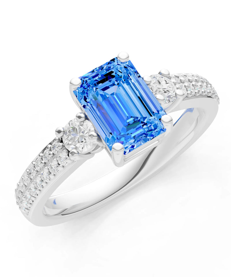 Three Stone Emerald Cut Double Pave Band