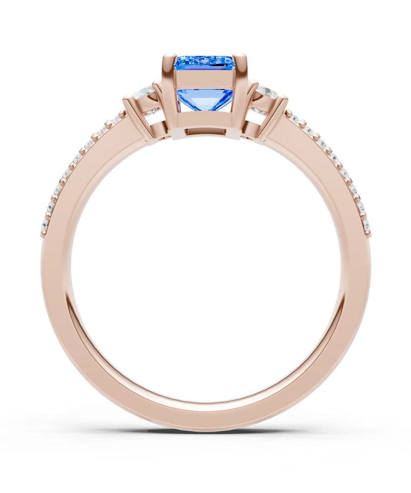 Three Stone Emerald Cut Double Pave Band