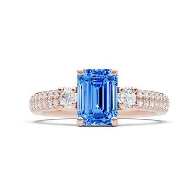 Three Stone Emerald Cut Double Pave Band