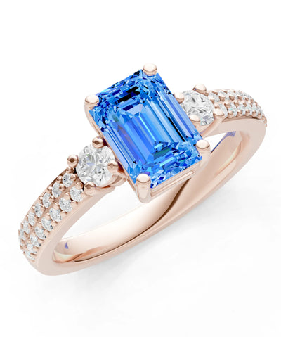 Three Stone Emerald Cut Double Pave Band