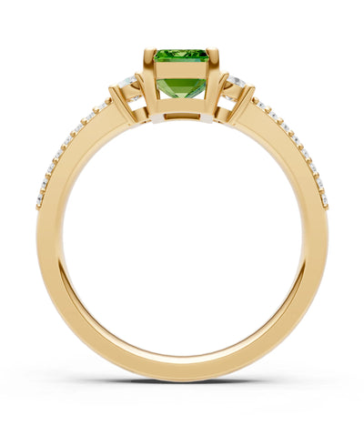 Peridot Three Stone Double Pave Emerald Cut Band