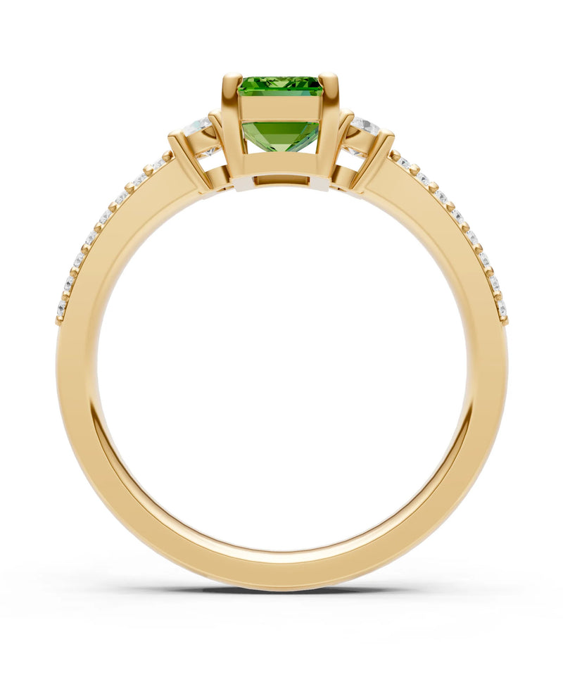 Peridot Three Stone Double Pave Emerald Cut Band