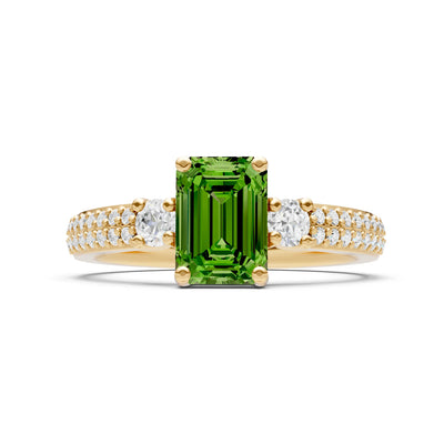 Peridot Three Stone Double Pave Emerald Cut Band