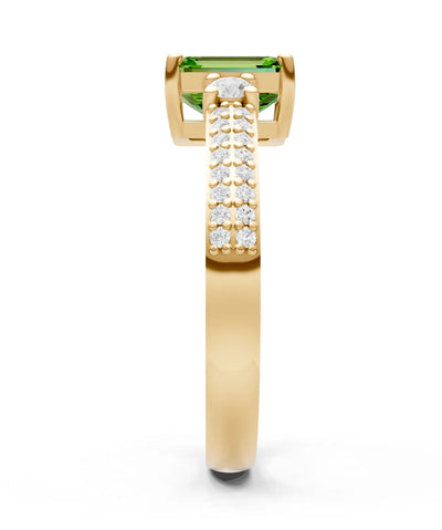Peridot Three Stone Double Pave Emerald Cut Band