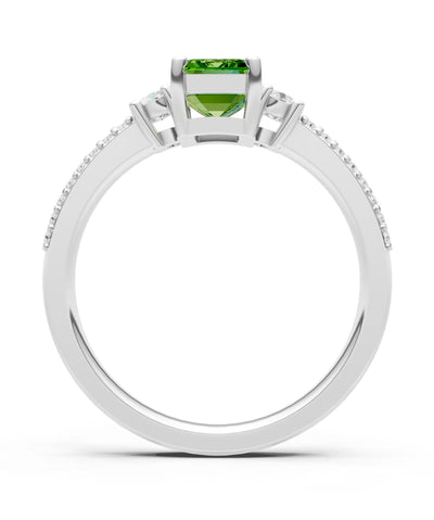 Peridot Three Stone Double Pave Emerald Cut Band