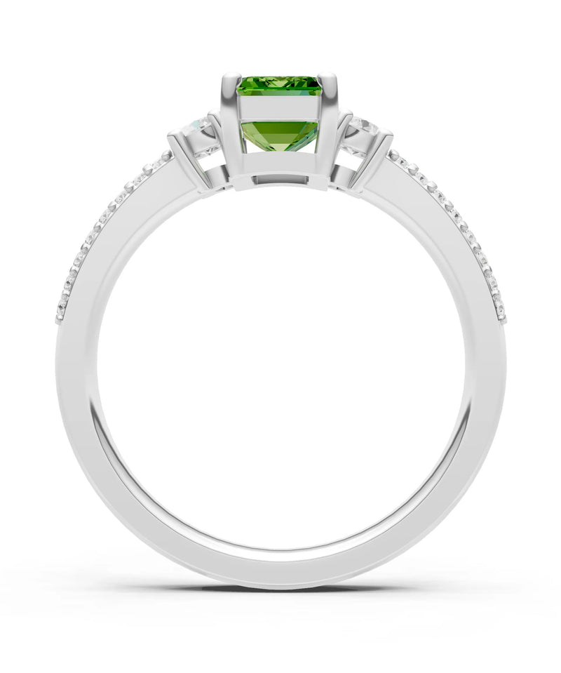 Peridot Three Stone Double Pave Emerald Cut Band