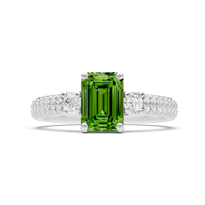 Peridot Three Stone Double Pave Emerald Cut Band