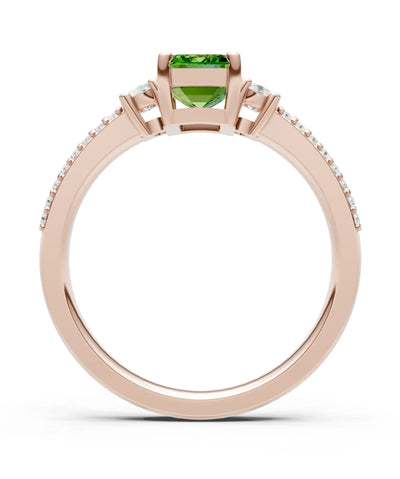 Peridot Three Stone Double Pave Emerald Cut Band