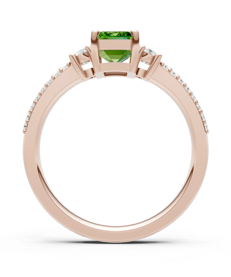 Peridot Three Stone Double Pave Emerald Cut Band