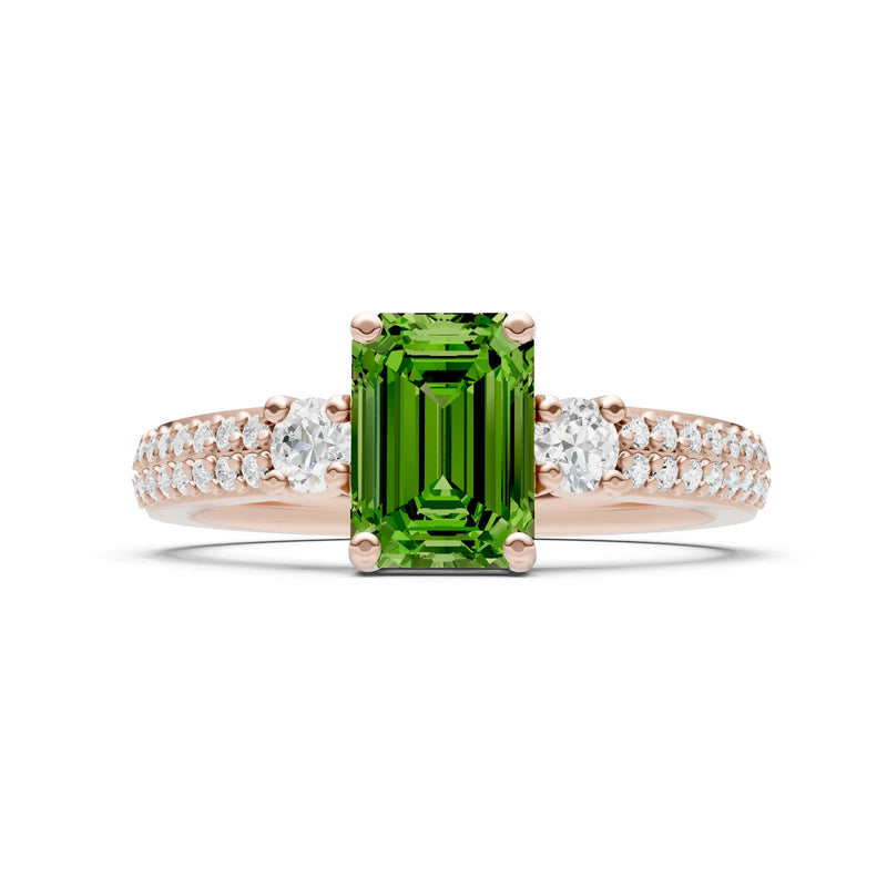Three Stone Emerald Cut Double Pave Band