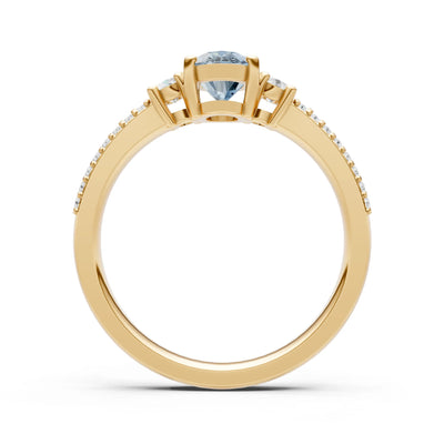 Aquamarine Three Stone Double Pave Oval Cut Band