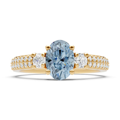 Aquamarine Three Stone Double Pave Oval Cut Band