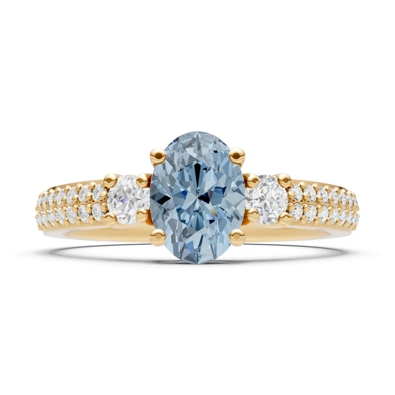 3 Stone Oval Gemstone Double Pave Band - Oval