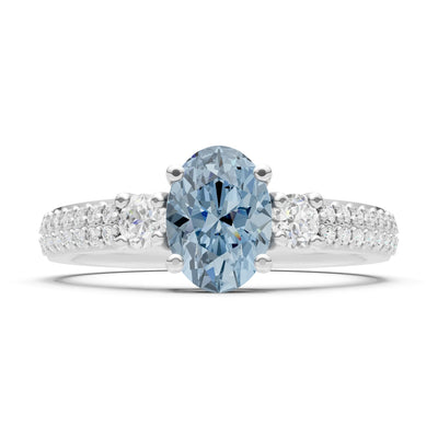 3 Stone Oval Gemstone Double Pave Band - Oval