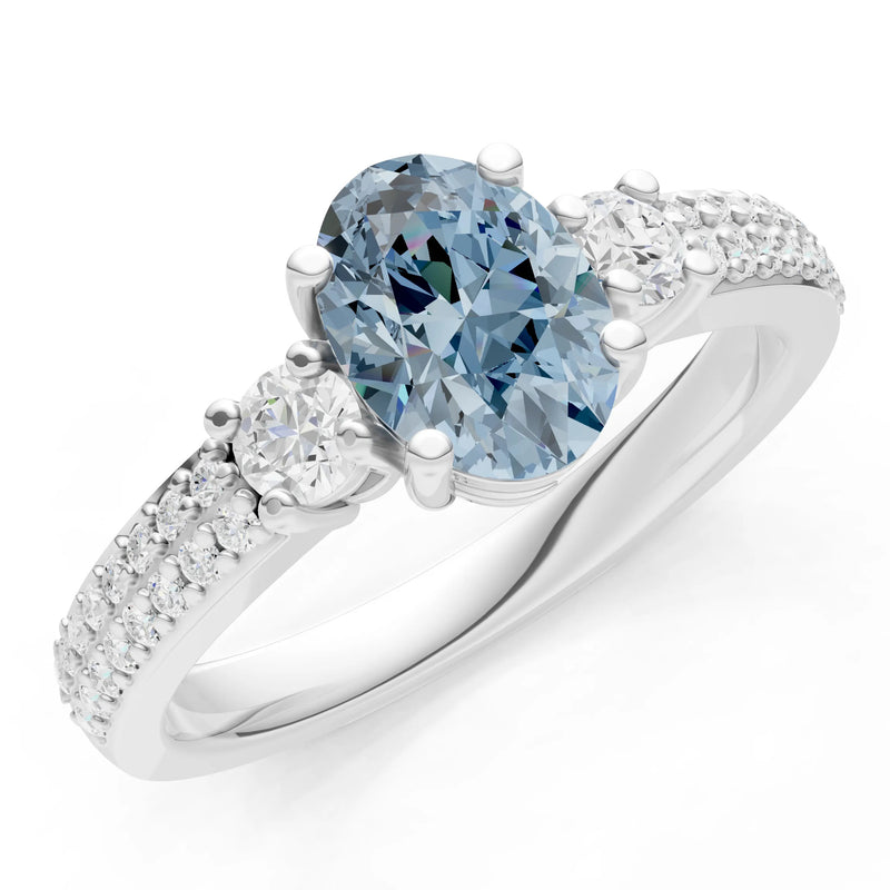 3 Stone Oval Gemstone Double Pave Band - Oval