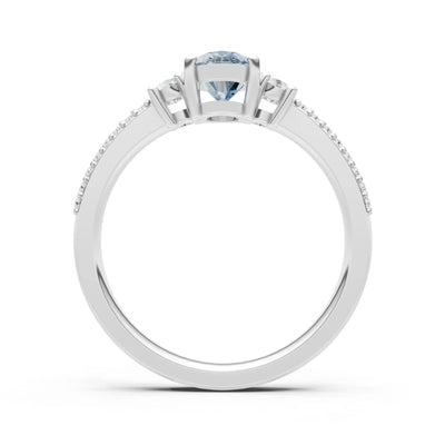 Aquamarine Three Stone Double Pave Oval Cut Band