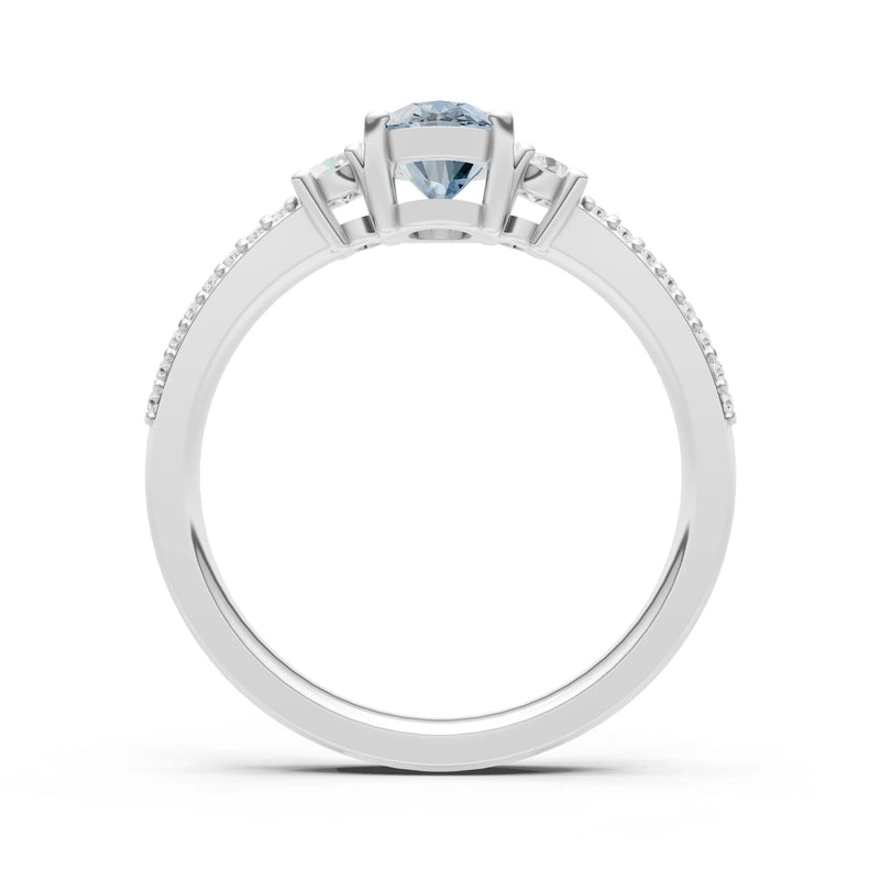 Aquamarine Three Stone Double Pave Oval Cut Band