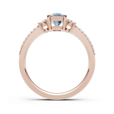 Aquamarine Three Stone Double Pave Oval Cut Band
